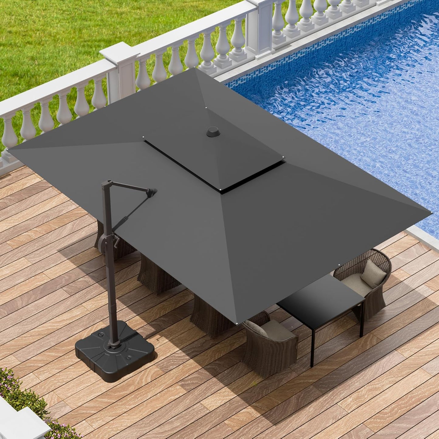10x13 FT Patio Umbrella, Large Cantilever Rectangular Double Top Heavy Duty Offset Umbrellas with 360° Rotation, Outdoor shade for Garden Deck Pool Patio, Navy