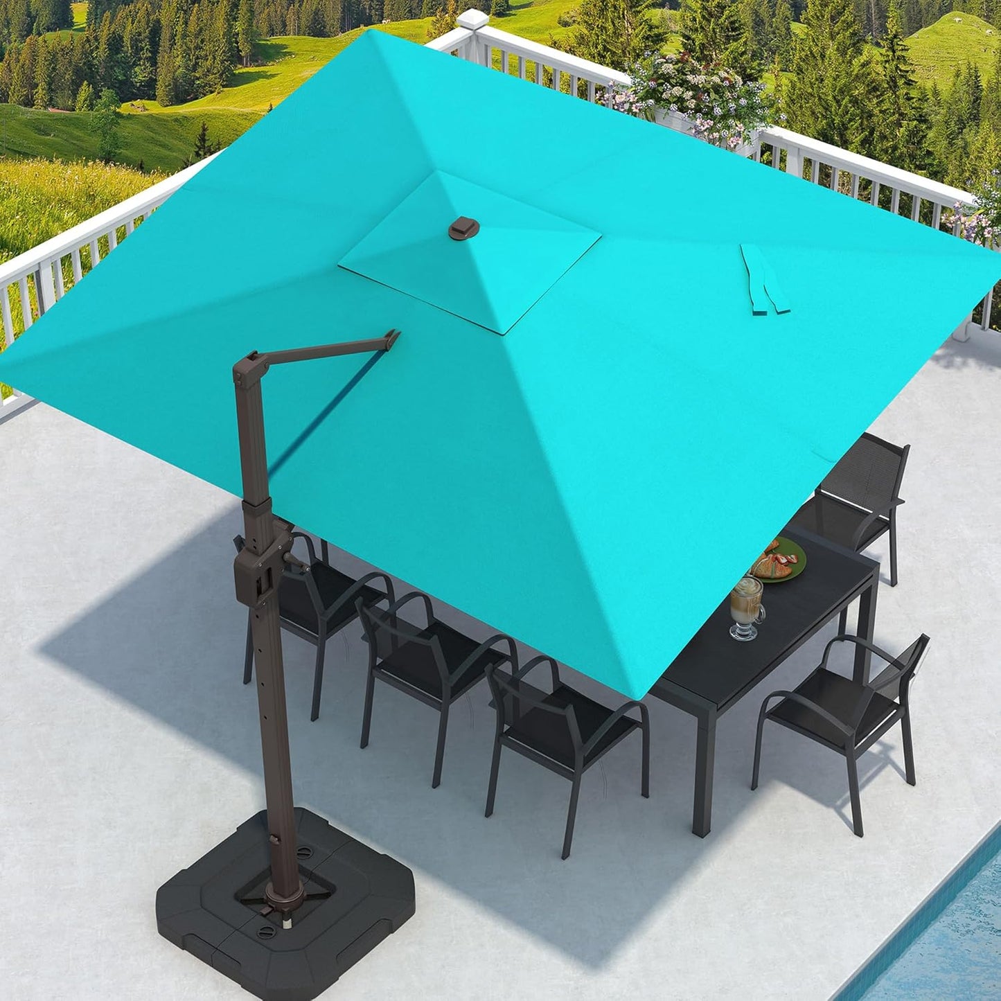 9' X 12' Cantilever Patio Umbrella Rectangular Outdoor Large Offset Umbrellas with 7 Tilts Adjustable 360°Rotation for Deck Pool Garden Backyard, Black