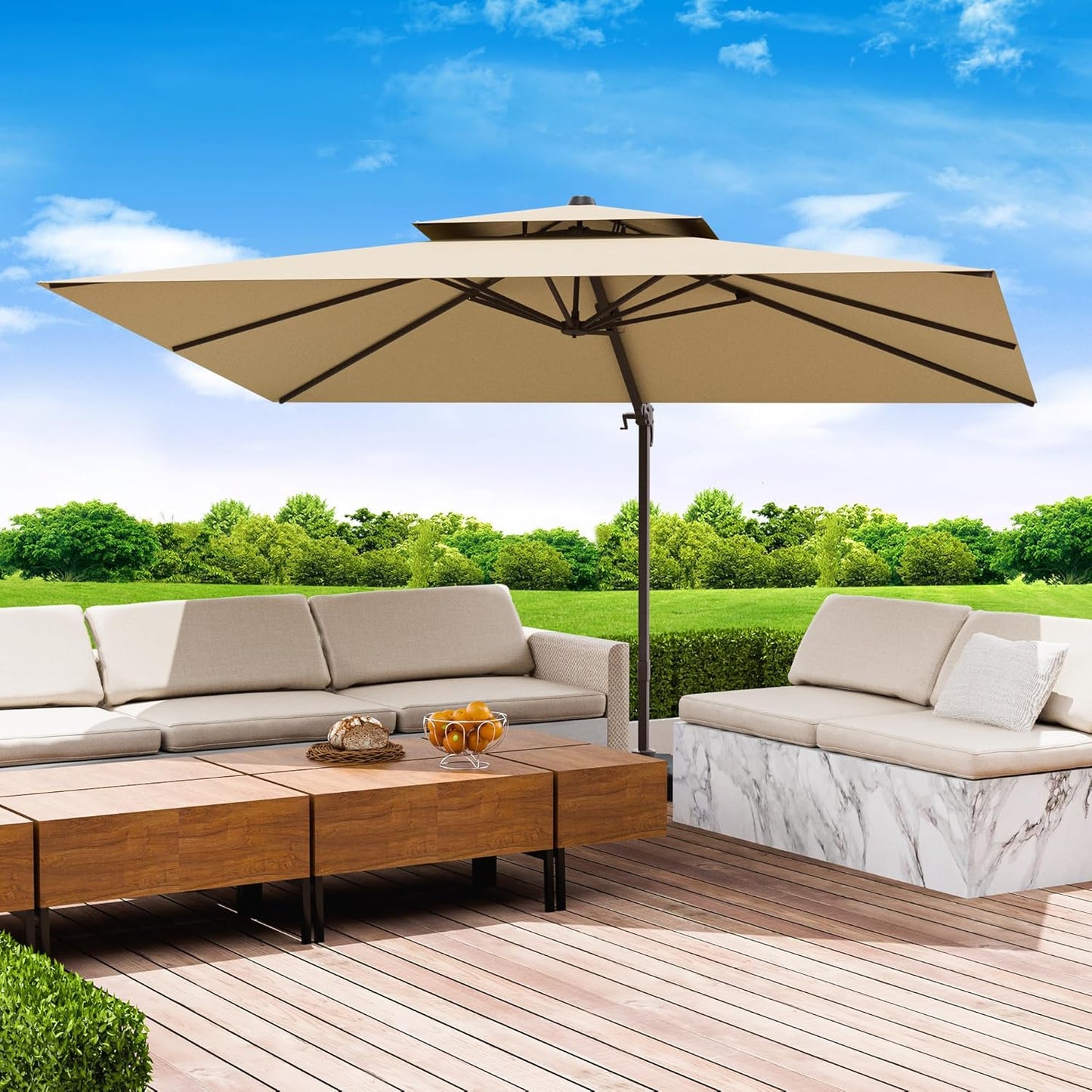 10x13 FT Patio Umbrella, Large Cantilever Rectangular Double Top Heavy Duty Offset Umbrellas with 360° Rotation, Outdoor shade for Garden Deck Pool Patio, Navy