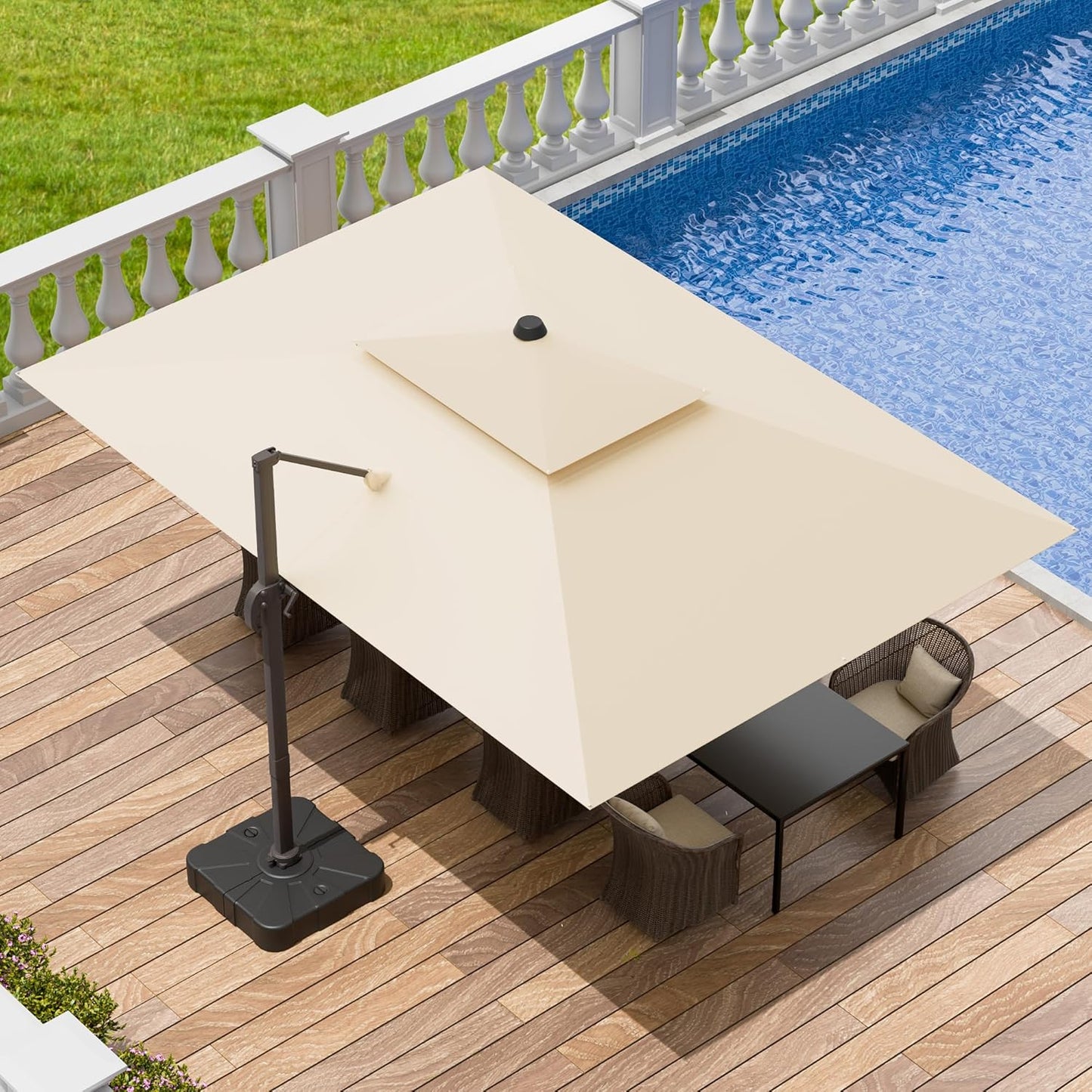 10x13 FT Patio Umbrella, Large Cantilever Rectangular Double Top Heavy Duty Offset Umbrellas with 360° Rotation, Outdoor shade for Garden Deck Pool Patio, Navy