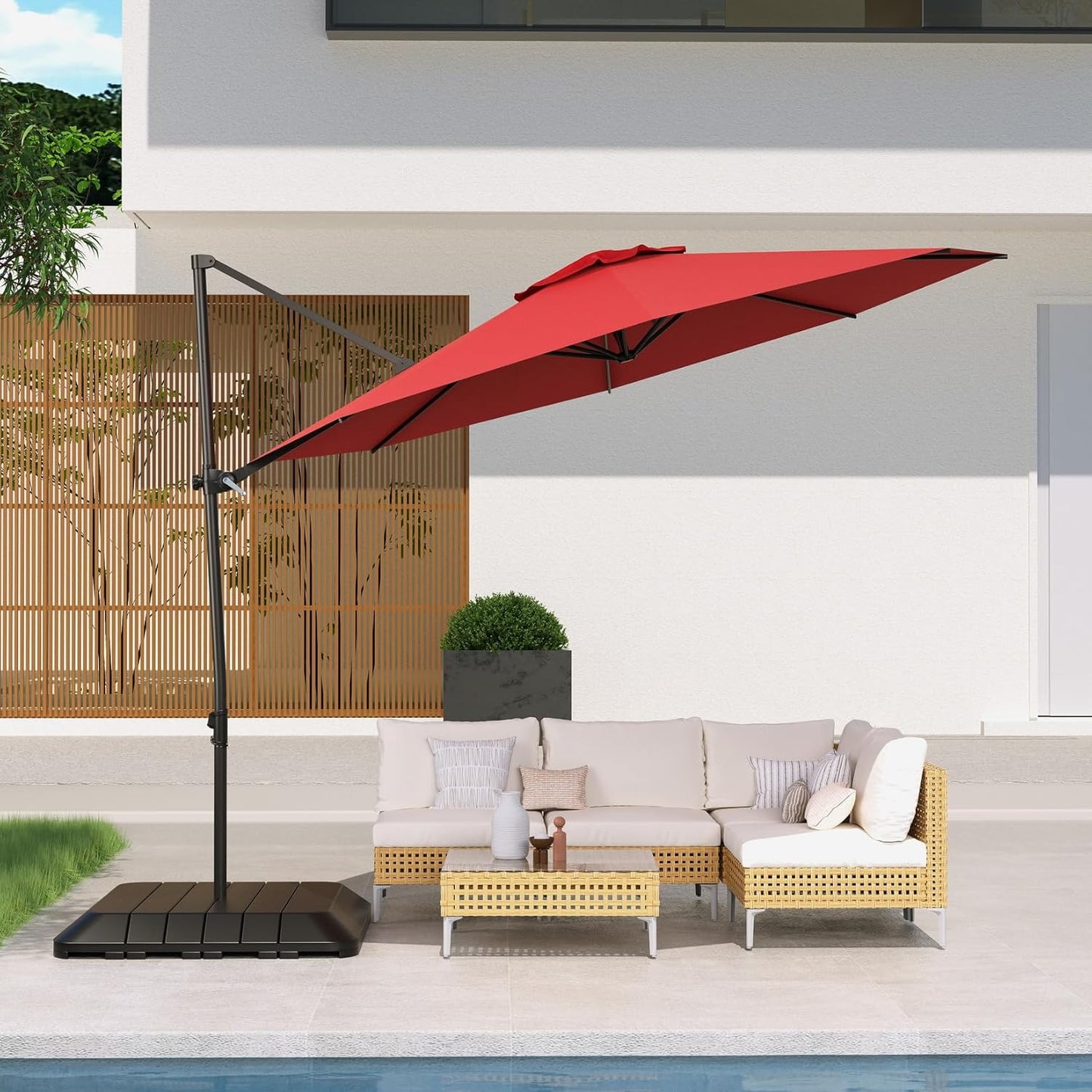 Grand patio 10Ft Patio Cantilever Umbrella with Cross Base, Outdoor Offset Umbrella with 360-degree Rotation, Crank and Easy Tilt, Red
