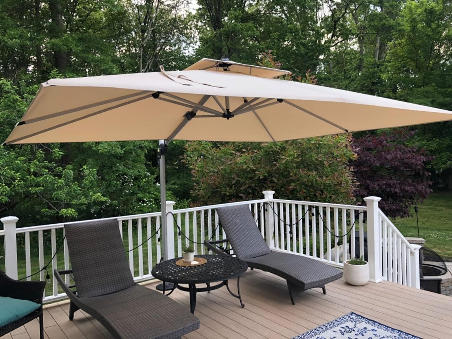 PURPLE LEAF 10ft Patio Umbrella Outdoor Square Large Cantilever Windproof Offset and Heavy Duty Sun Umbrella for Garden Deck Pool, Beige
