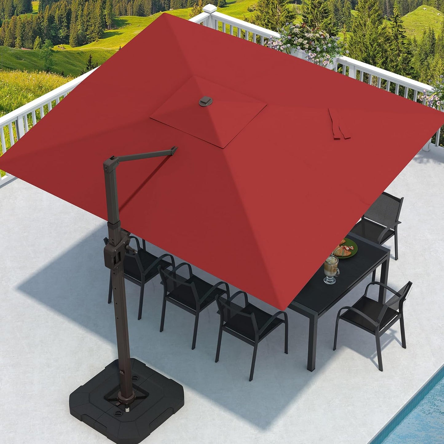9' X 12' Cantilever Patio Umbrella Rectangular Outdoor Large Offset Umbrellas with 7 Tilts Adjustable 360°Rotation for Deck Pool Garden Backyard, Black