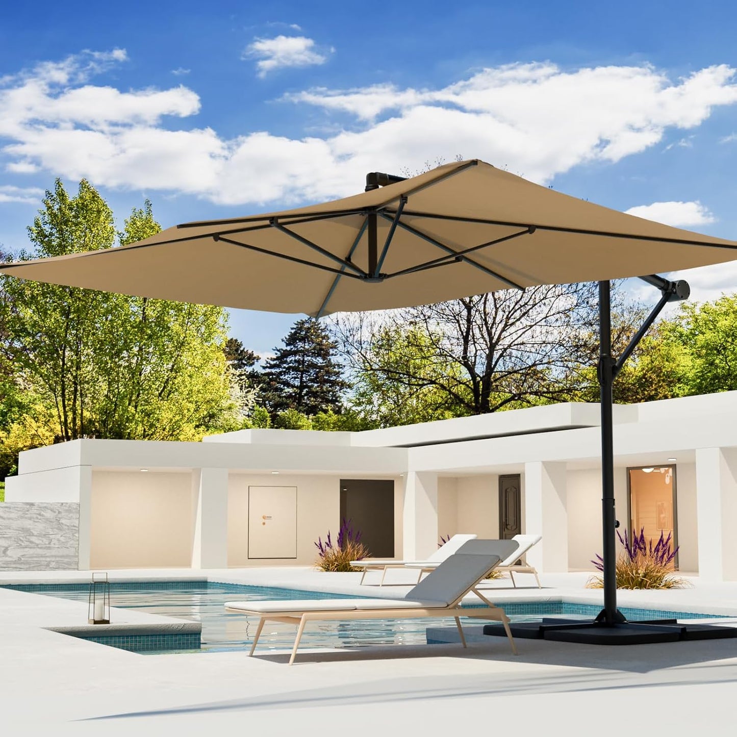 COSIEST 9 x 11.5FT Offset Patio Umbrella, Cantilever Hanging Outdoor Umbrella w/360-degree Rotation, Handy Crank, UV & Waterproof Canopy, 6 Ribs for Market, Backyard, Poolside, Garden