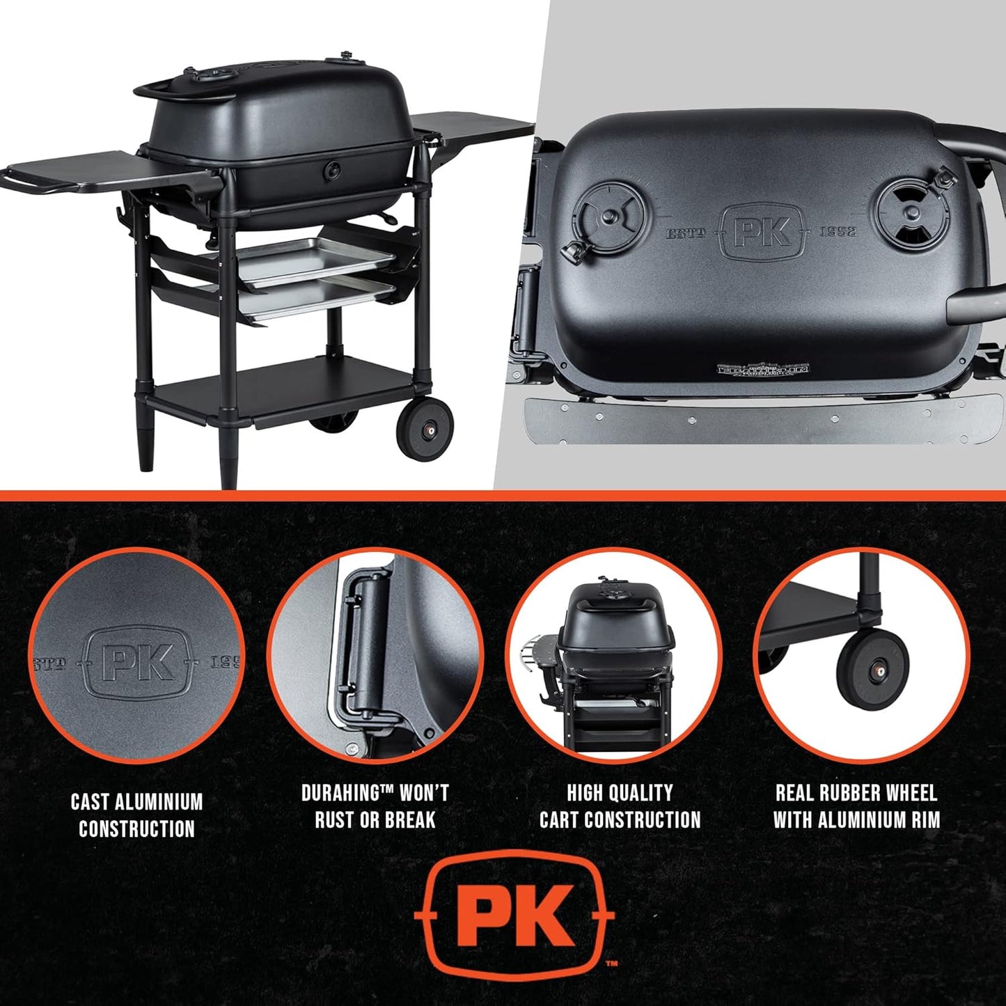 PK Grills Portable Charcoal Grill and Smoker, Aluminum Outdoor BBQ Grill, Portable Grill for Camping, Backyard Grilling, Park, Tailgating, New Original PK Aaron Franklin Addition, Coal
