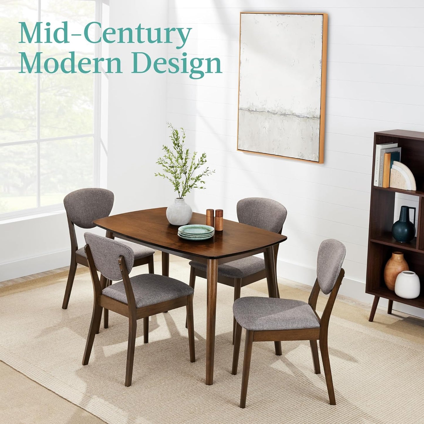 Best Choice Products 5-Piece Dining Set, Compact Mid-Century Modern Table & Chair Set for Home, Apartment w/ 4 Chairs, Padded Seats & Backrests, Wooden Frame - Walnut/Light Gray