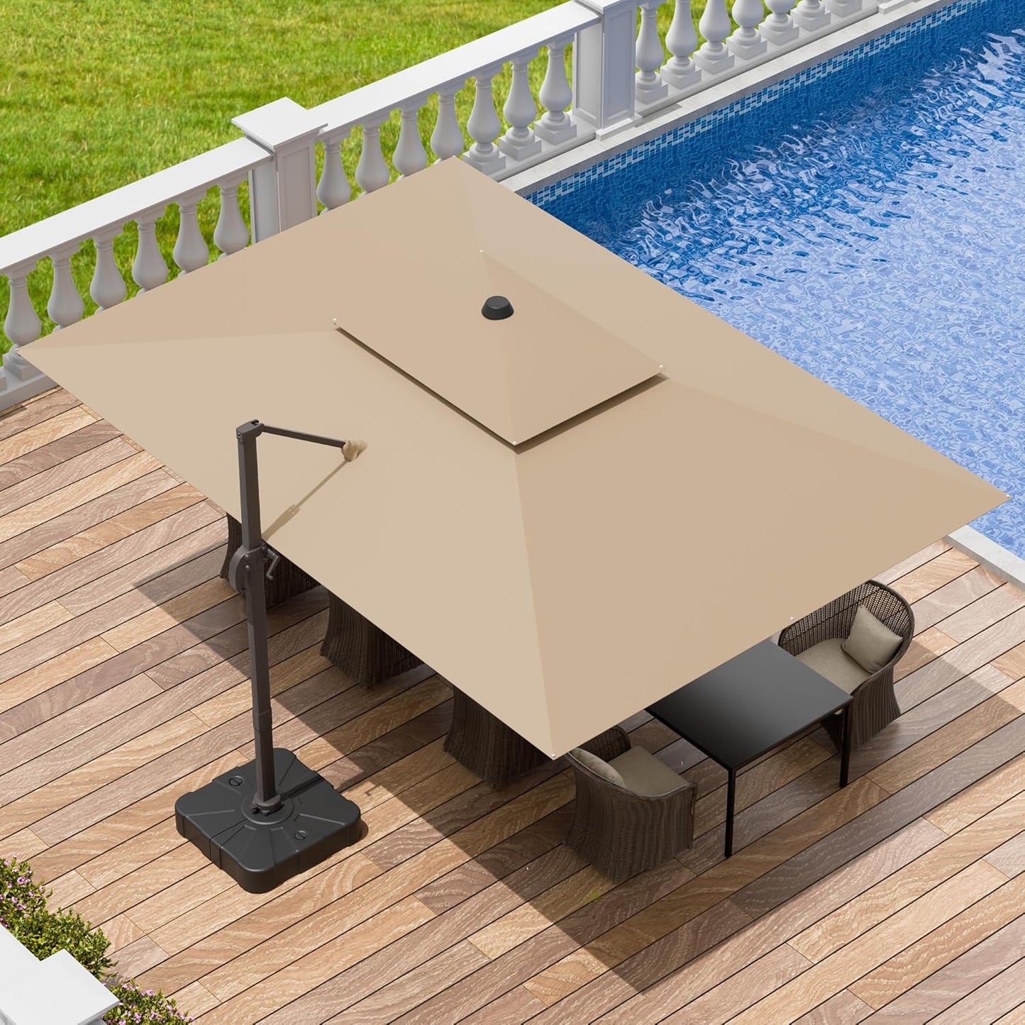 10x13 FT Patio Umbrella, Large Cantilever Rectangular Double Top Heavy Duty Offset Umbrellas with 360° Rotation, Outdoor shade for Garden Deck Pool Patio, Navy