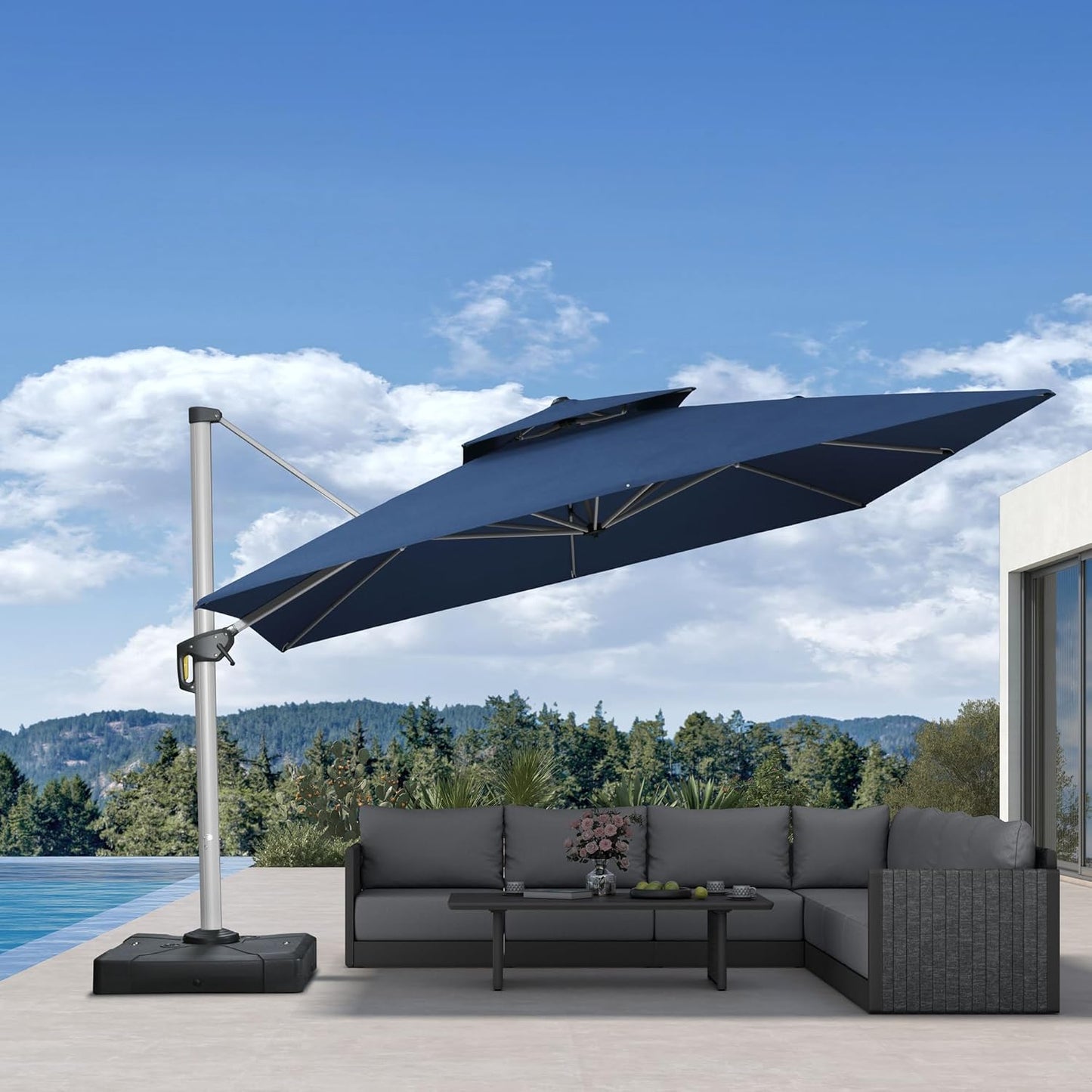 PURPLE LEAF 10ft Patio Umbrella Outdoor Square Large Cantilever Windproof Offset and Heavy Duty Sun Umbrella for Garden Deck Pool, Beige