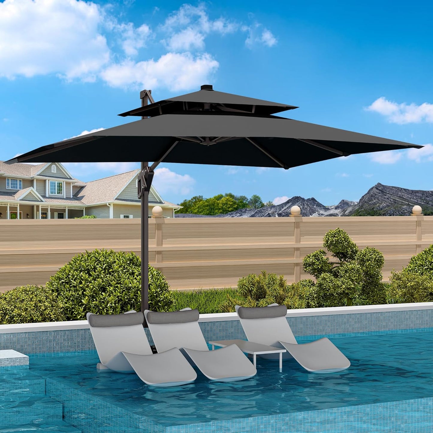 9' X 12' Cantilever Patio Umbrella Rectangular Outdoor Large Offset Umbrellas with 7 Tilts Adjustable 360°Rotation for Deck Pool Garden Backyard, Black