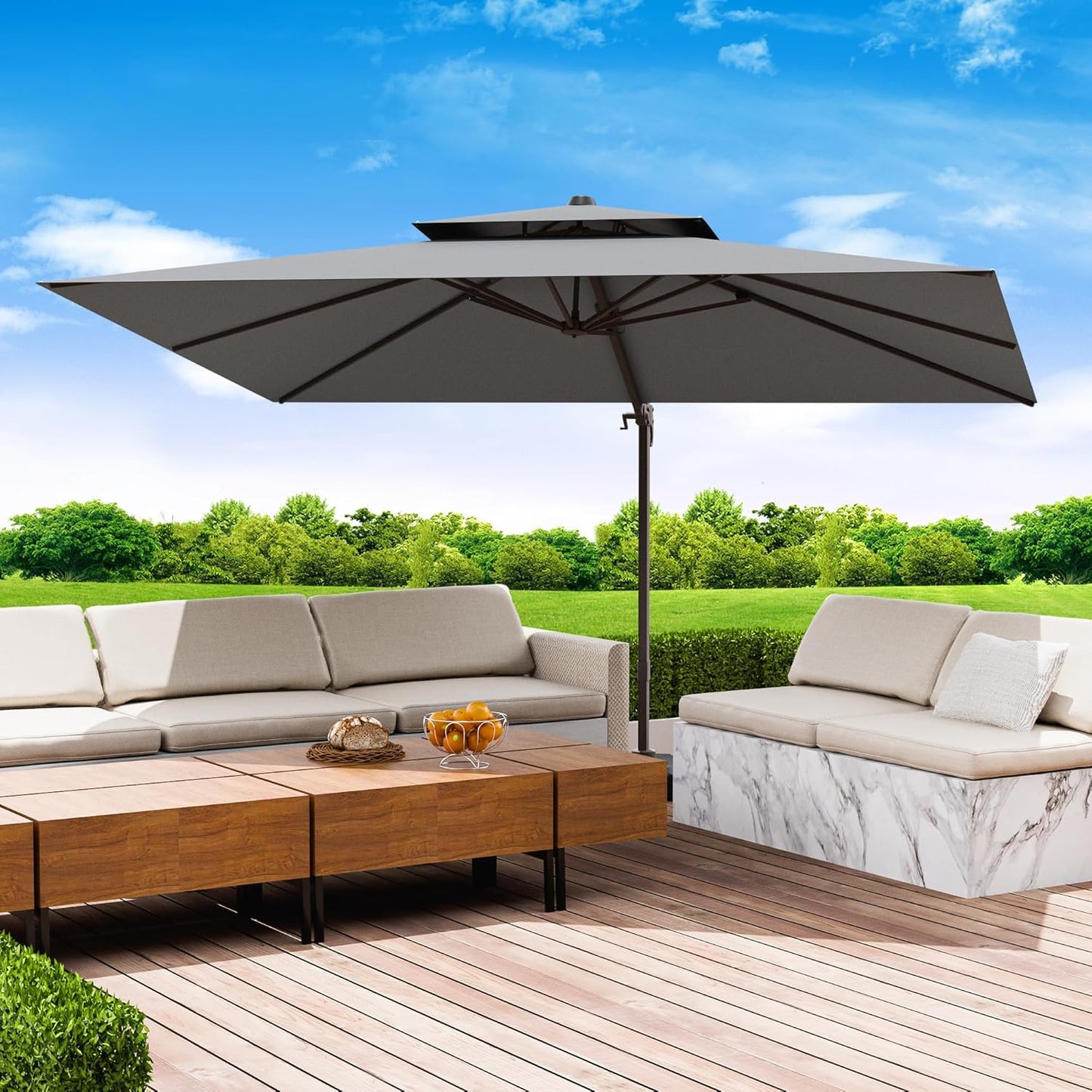 10x13 FT Patio Umbrella, Large Cantilever Rectangular Double Top Heavy Duty Offset Umbrellas with 360° Rotation, Outdoor shade for Garden Deck Pool Patio, Navy