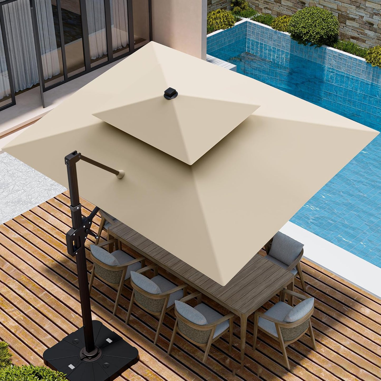 9' X 12' Cantilever Patio Umbrella Rectangular Outdoor Large Offset Umbrellas with 7 Tilts Adjustable 360°Rotation for Deck Pool Garden Backyard, Black