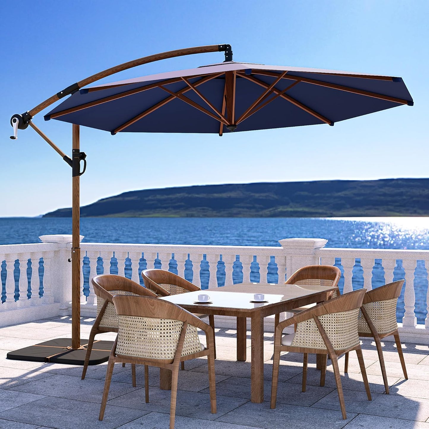 COSIEST 9 x 11.5FT Offset Patio Umbrella, Cantilever Hanging Outdoor Umbrella w/360-degree Rotation, Handy Crank, UV & Waterproof Canopy, 6 Ribs for Market, Backyard, Poolside, Garden
