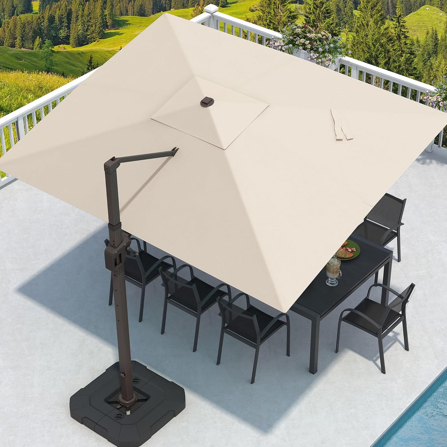 9' X 12' Cantilever Patio Umbrella Rectangular Outdoor Large Offset Umbrellas with 7 Tilts Adjustable 360°Rotation for Deck Pool Garden Backyard, Black