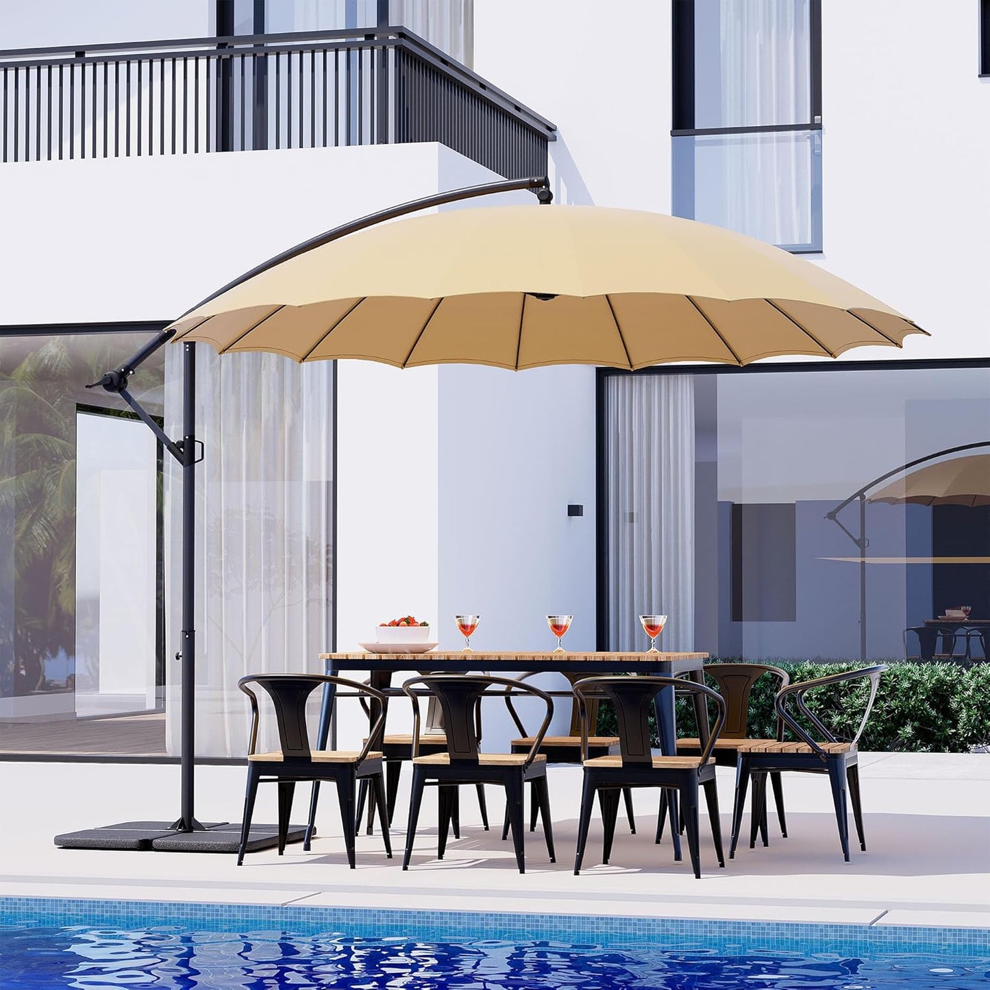 COSIEST 9 x 11.5FT Offset Patio Umbrella, Cantilever Hanging Outdoor Umbrella w/360-degree Rotation, Handy Crank, UV & Waterproof Canopy, 6 Ribs for Market, Backyard, Poolside, Garden