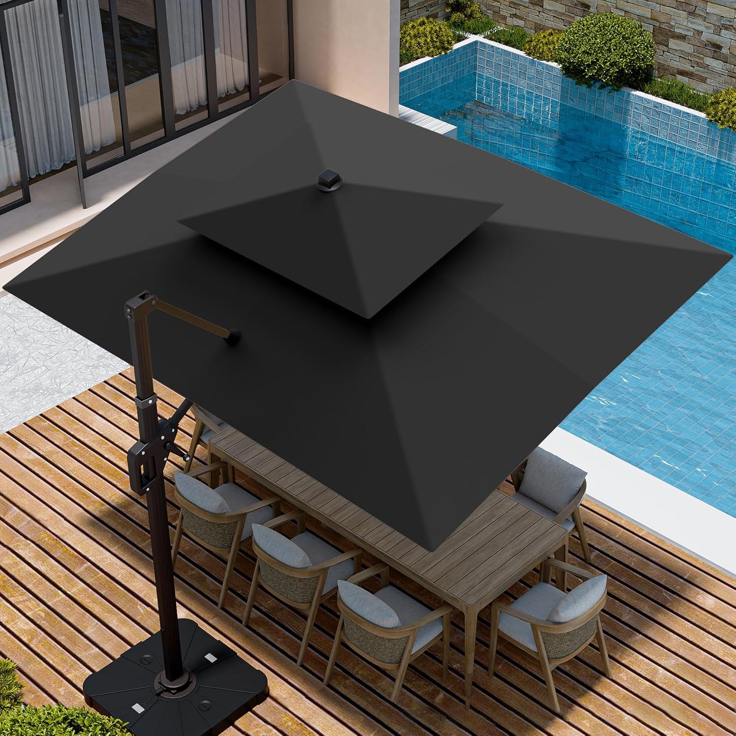 9' X 12' Cantilever Patio Umbrella Rectangular Outdoor Large Offset Umbrellas with 7 Tilts Adjustable 360°Rotation for Deck Pool Garden Backyard, Black