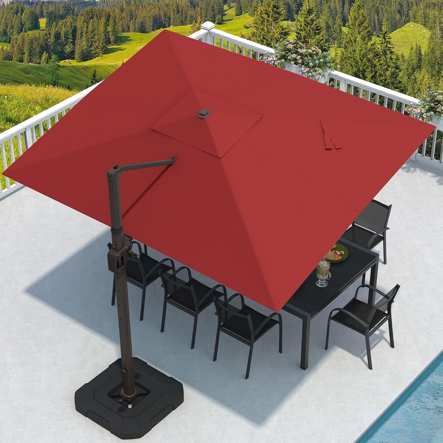 9' X 12' Cantilever Patio Umbrella Rectangular Outdoor Large Offset Umbrellas with 7 Tilts Adjustable 360°Rotation for Deck Pool Garden Backyard, Black