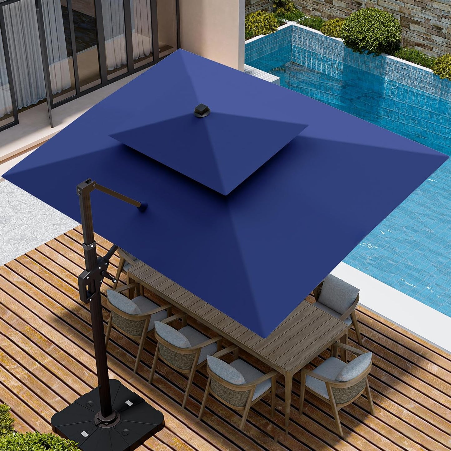 9' X 12' Cantilever Patio Umbrella Rectangular Outdoor Large Offset Umbrellas with 7 Tilts Adjustable 360°Rotation for Deck Pool Garden Backyard, Black