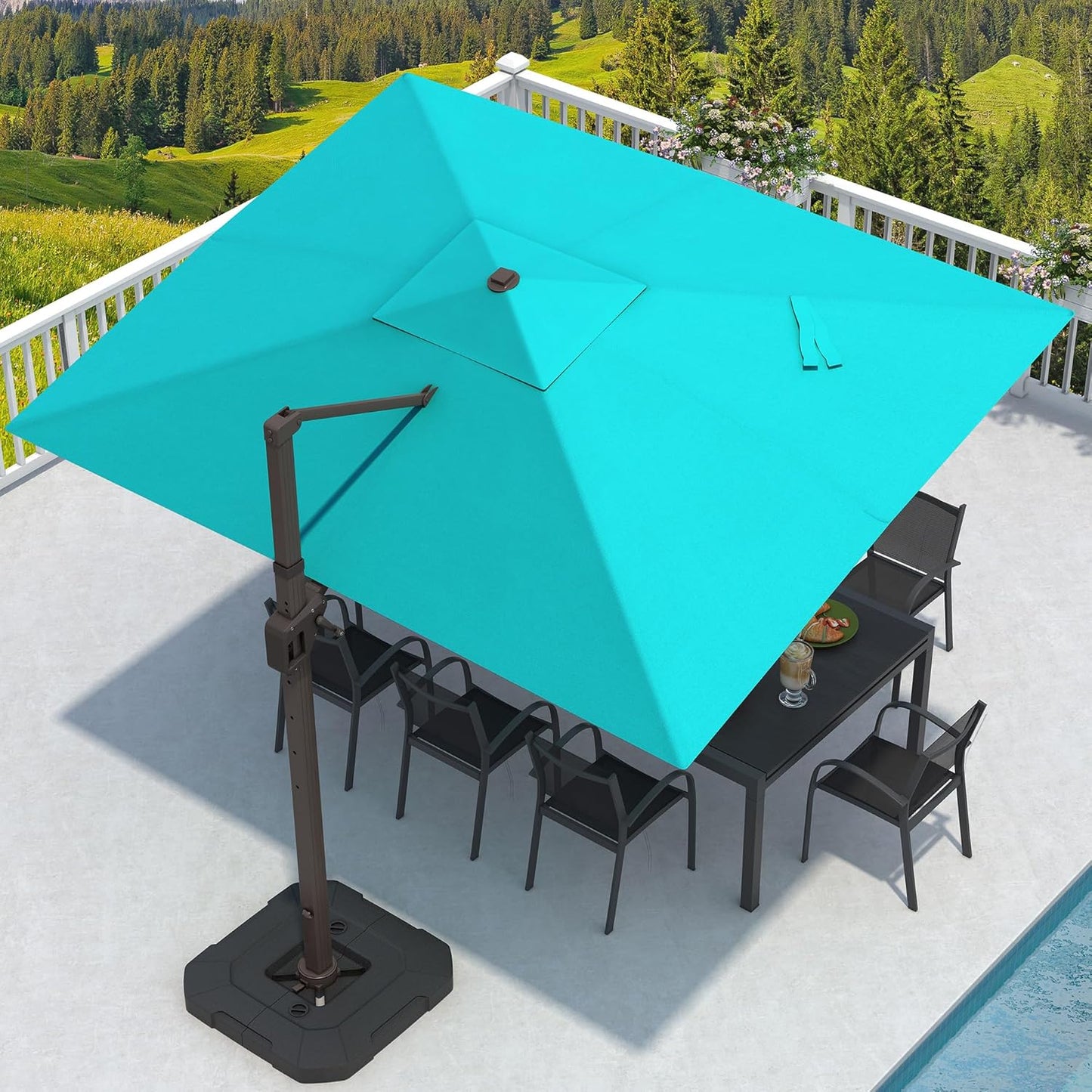 9' X 12' Cantilever Patio Umbrella Rectangular Outdoor Large Offset Umbrellas with 7 Tilts Adjustable 360°Rotation for Deck Pool Garden Backyard, Black