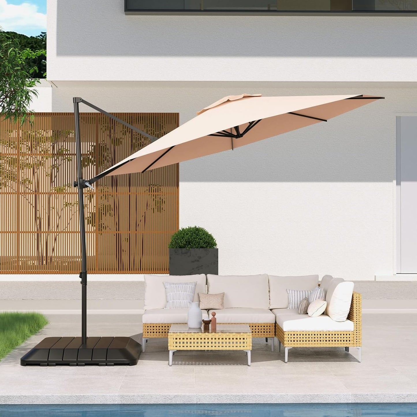 Grand patio 10Ft Patio Cantilever Umbrella with Cross Base, Outdoor Offset Umbrella with 360-degree Rotation, Crank and Easy Tilt, Red