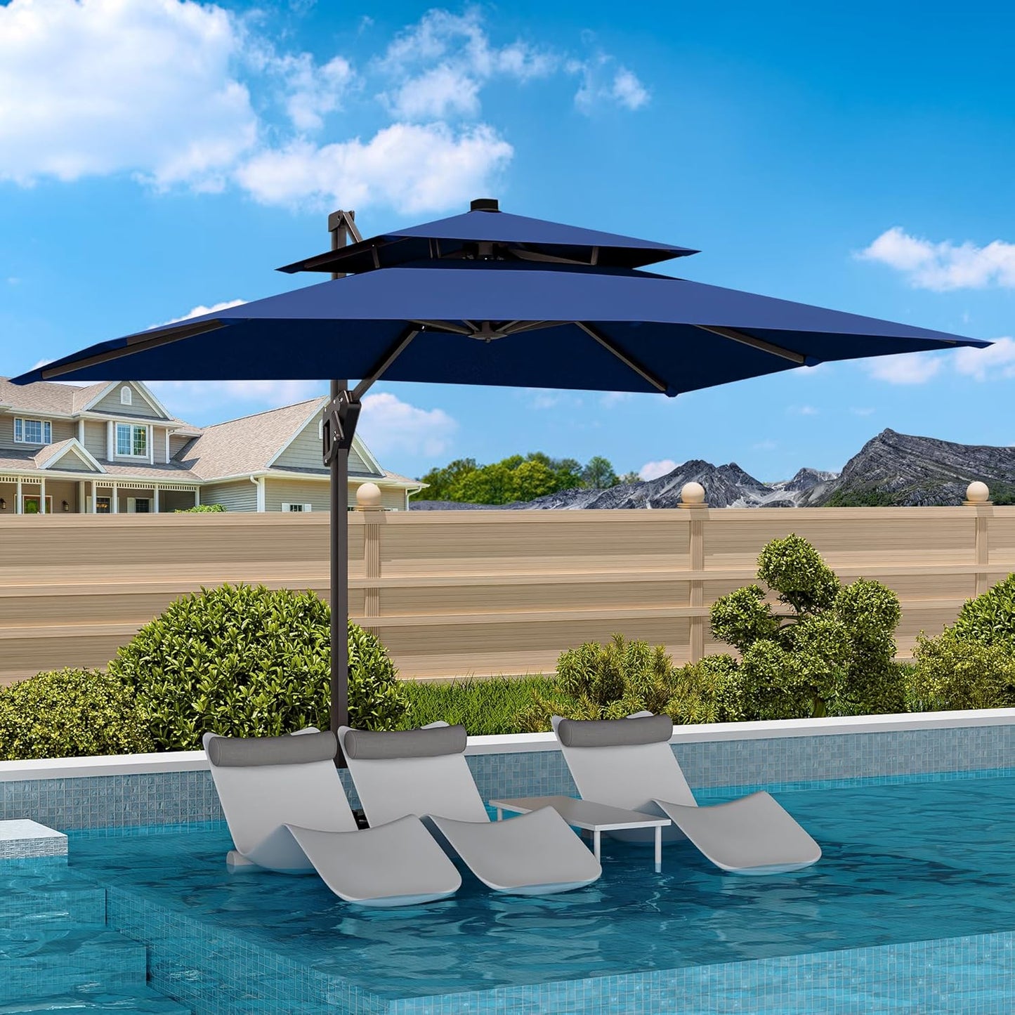 9' X 12' Cantilever Patio Umbrella Rectangular Outdoor Large Offset Umbrellas with 7 Tilts Adjustable 360°Rotation for Deck Pool Garden Backyard, Black