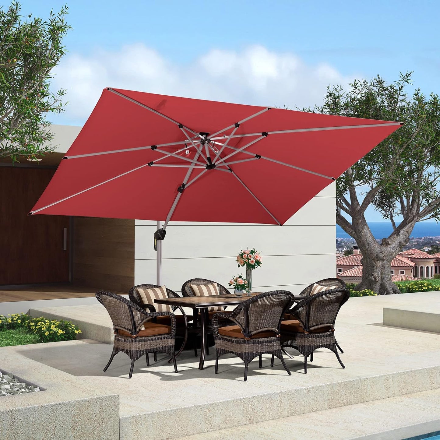 PURPLE LEAF 10ft Patio Umbrella Outdoor Square Large Cantilever Windproof Offset and Heavy Duty Sun Umbrella for Garden Deck Pool, Beige
