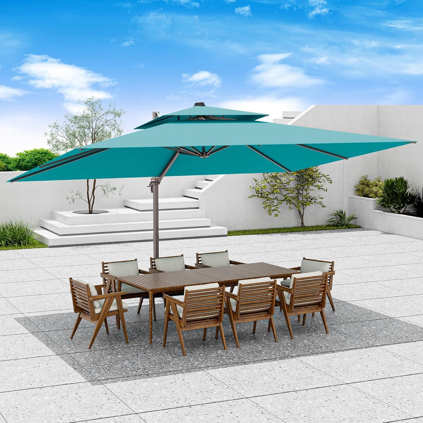 10x13 FT Patio Umbrella, Large Cantilever Rectangular Double Top Heavy Duty Offset Umbrellas with 360° Rotation, Outdoor shade for Garden Deck Pool Patio, Navy