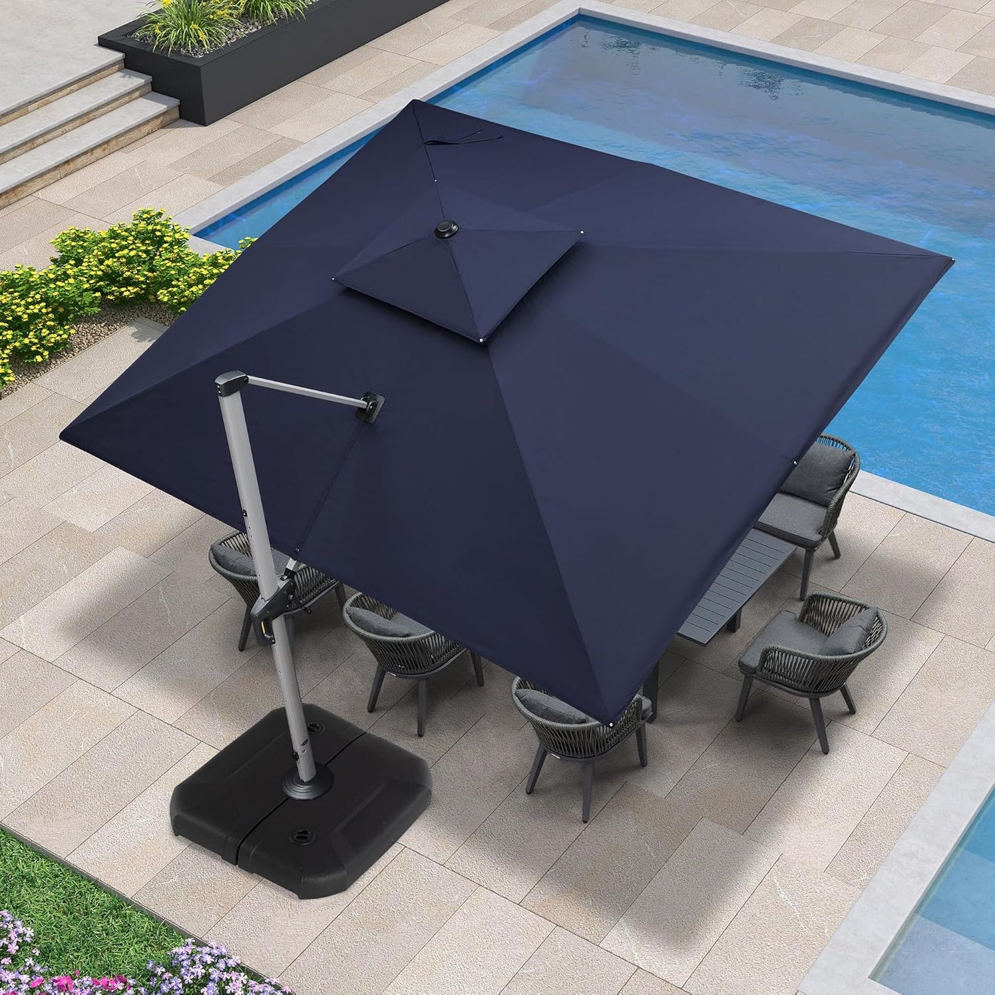 PURPLE LEAF 10ft Patio Umbrella Outdoor Square Large Cantilever Windproof Offset and Heavy Duty Sun Umbrella for Garden Deck Pool, Beige