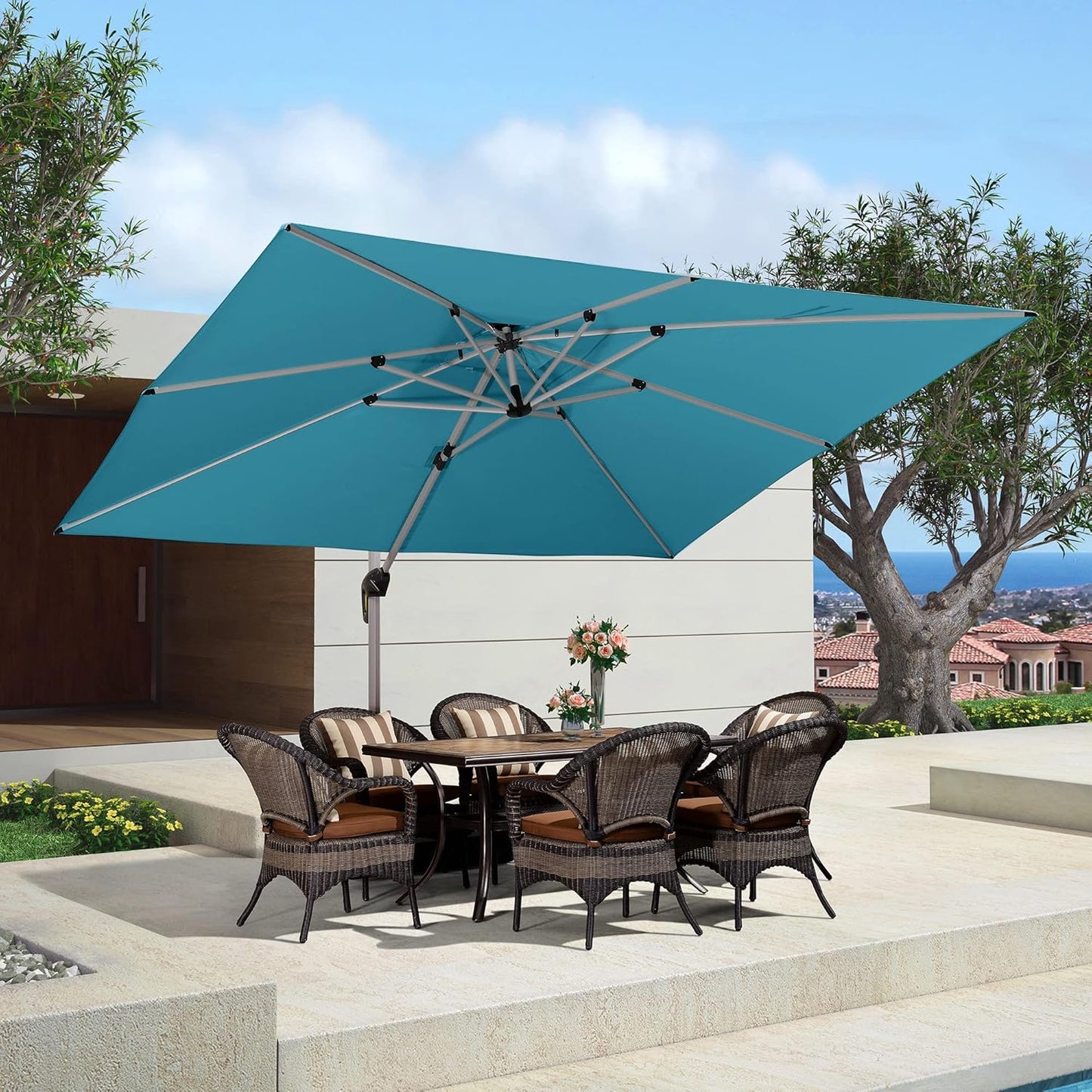 PURPLE LEAF 10ft Patio Umbrella Outdoor Square Large Cantilever Windproof Offset and Heavy Duty Sun Umbrella for Garden Deck Pool, Beige