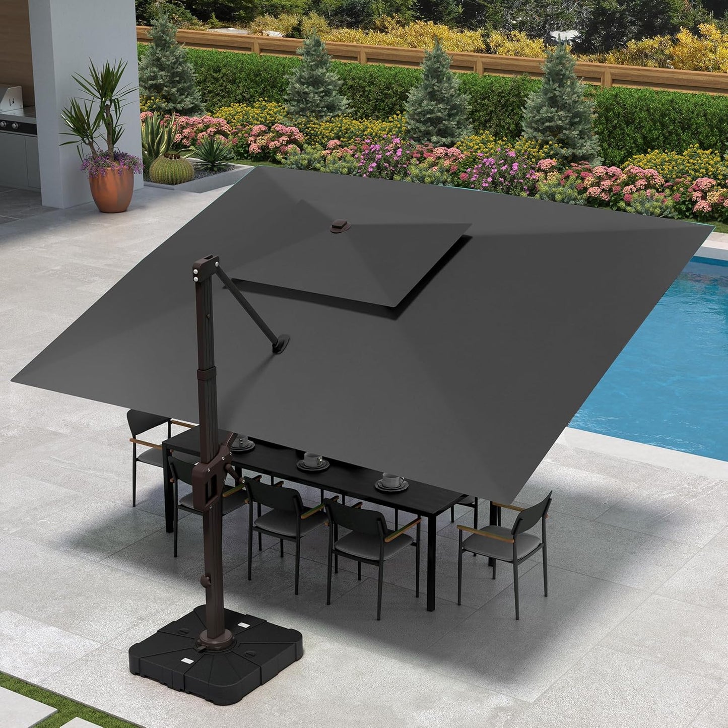 10 X 13 FT Cantilever Patio Umbrella with Base Included Outdoor Heavy Duty Double Top Windproof Rectangle Offset Umbrellas with 360-degree Rotation for Pool Deck Backyard, Beige