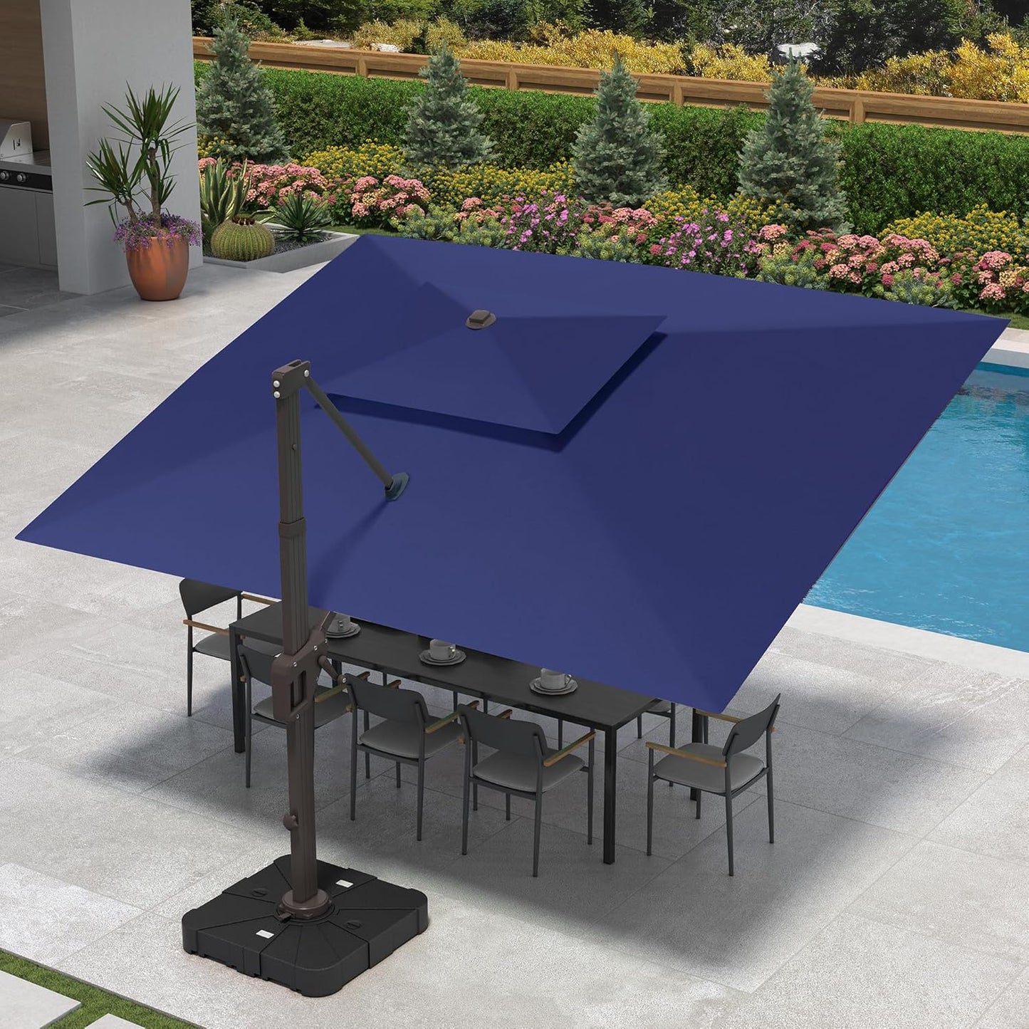 10 X 13 FT Cantilever Patio Umbrella with Base Included Outdoor Heavy Duty Double Top Windproof Rectangle Offset Umbrellas with 360-degree Rotation for Pool Deck Backyard, Beige