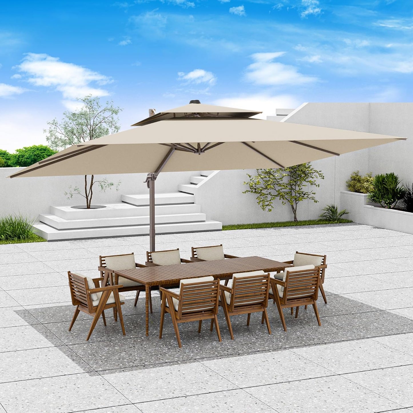 10x13 FT Patio Umbrella, Large Cantilever Rectangular Double Top Heavy Duty Offset Umbrellas with 360° Rotation, Outdoor shade for Garden Deck Pool Patio, Navy