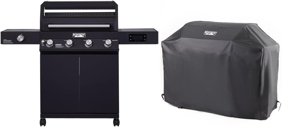 Monument Grills Denali D405 4-Burner Liquid Propane Gas Smart BBQ Grill Stainless Steel with Barbecue Tool Set - Spatula & Tongs (2 items)
