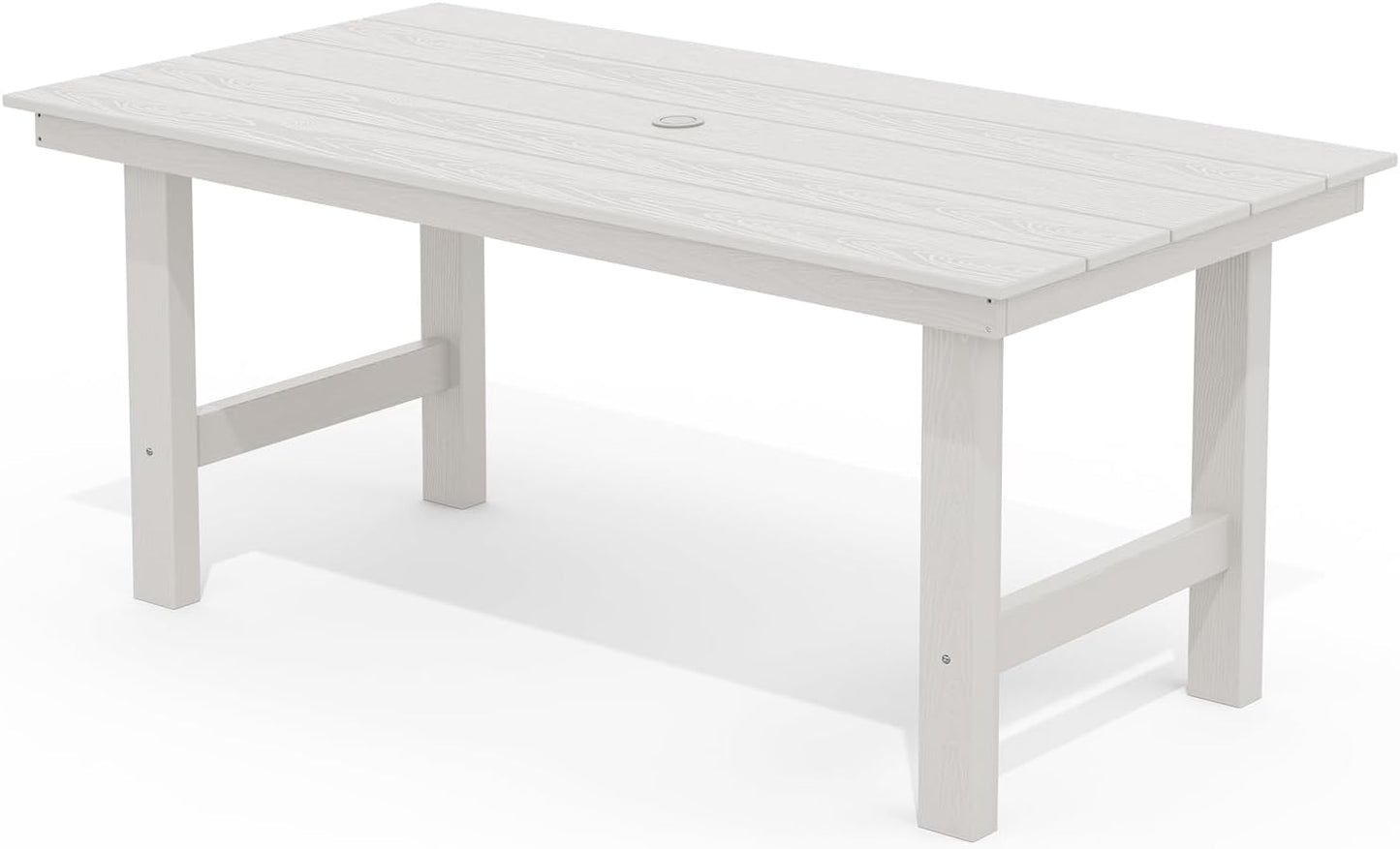 SERWALL 7-Piece Patio Dining Table Sets, Outdoor HDPE Dining Furniture Set with Umbrella Hole Cut-Out Table and 6 Chairs, White