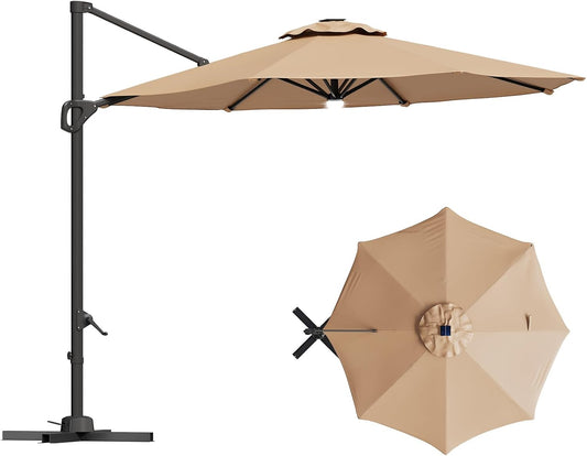 TrailBlaze 10FT Cantilever Patio Umbrella With Base, Round Top Outdoor Umbrella, Windproof Offset Umbrella Sun Shade With 360-Degree Rotation, Perfect for Garden, Deck, Pool Patio, Backyard