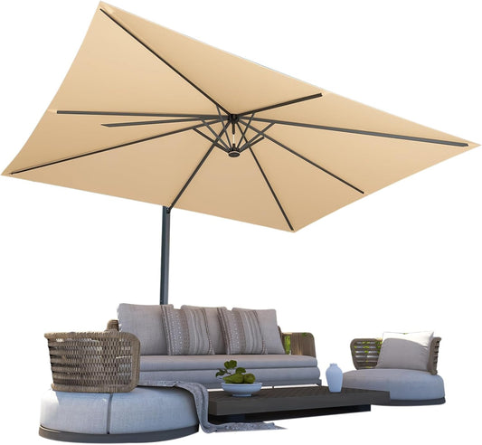 Large 10' X 10' Cantilever Patio Umbrella, 360°Rotation,Large Rectangular Cantilever Patio Umbrellas, Heavy Duty Aluminum Off-Set Patio Umbrella,3 Year Fade Resistant Easy Tilt Sunshade for Deck Patio Pool