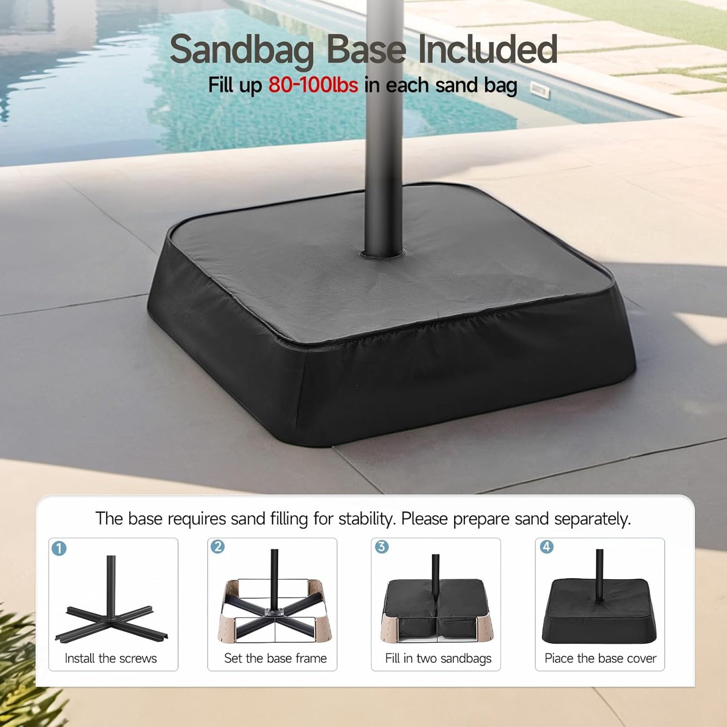 10 FT Cantilever Umbrella with Base Included, Patio Umbrella with Sandbags Base, Sturdy Cantilever Patio Umbrellas, Outdoor Hanging Umbrella for Deck, Pool, Backyard, Garden, 240G/M2, UPF50+