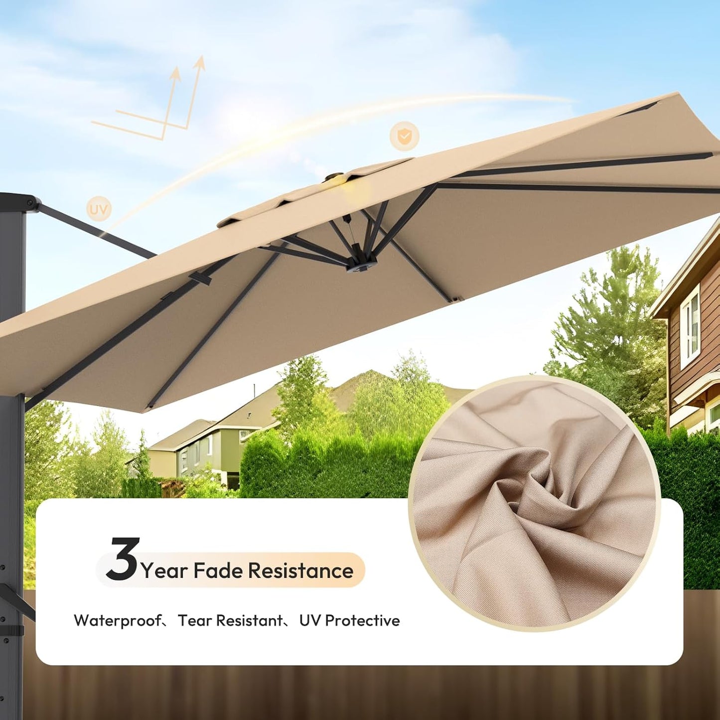Large 10' X 10' Cantilever Patio Umbrella, 360°Rotation,Large Rectangular Cantilever Patio Umbrellas, Heavy Duty Aluminum Off-Set Patio Umbrella,3 Year Fade Resistant Easy Tilt Sunshade for Deck Patio Pool
