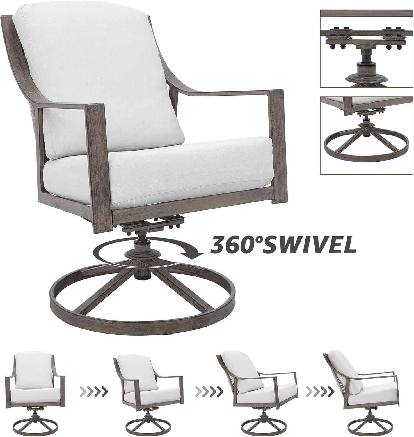 NATURAL EXPRESSIONS 5-Piece Outdoor Patio Dining Set, 4pcs Patio Swivel Rocking Chairs and 38’’ Round Dining Table with 1.65’’ Umbrella Hole