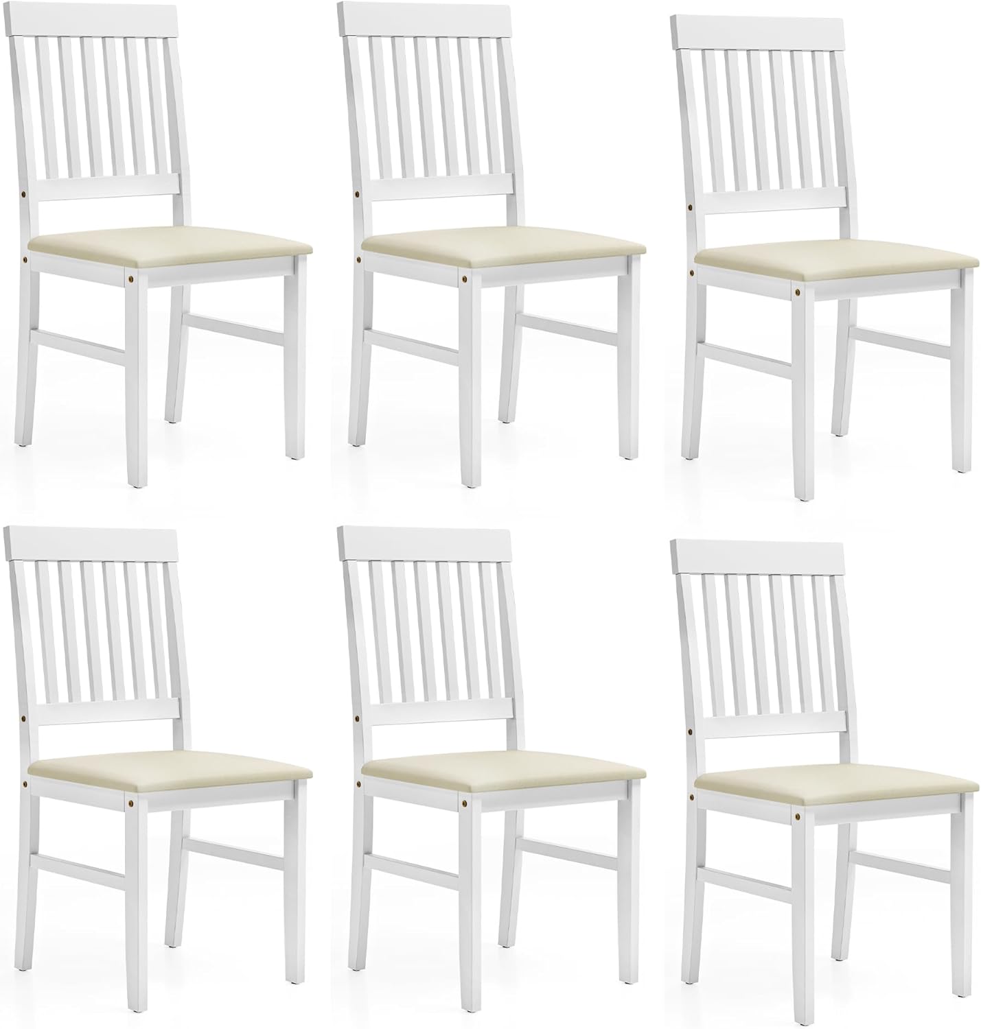 Dining Table Set for 6, Solid Wood Set, Farmhouse Rectangular Kitchen Table and 6 Chairs, 7-Piece Dinette Table Set for Dining Room, Living Room, Home Office, Terrace, Courtyard, Brown