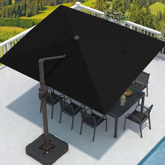 9' X 12' Cantilever Patio Umbrella Rectangular Outdoor Large Offset Umbrellas with 7 Tilts Adjustable 360°Rotation for Deck Pool Garden Backyard, Black