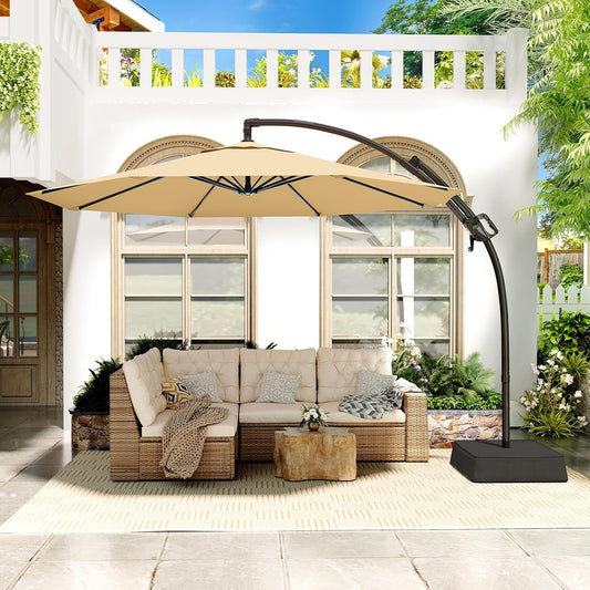 10 FT Cantilever Umbrella with Base Included, Patio Umbrella with Sandbags Base, Sturdy Cantilever Patio Umbrellas, Outdoor Hanging Umbrella for Deck, Pool, Backyard, Garden, 240G/M2, UPF50+