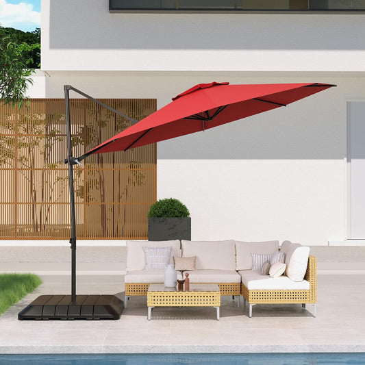 Grand patio 10Ft Patio Cantilever Umbrella with Cross Base, Outdoor Offset Umbrella with 360-degree Rotation, Crank and Easy Tilt, Red