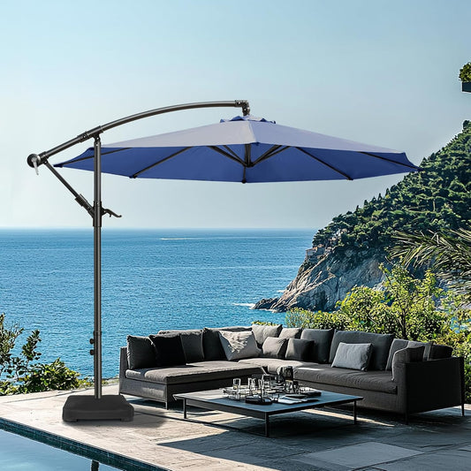10ft Offset Patio Umbrella with Base Included, Hanging Cantilever Patio Outdoor Market Umbrella UPF50+ UV Protection with Easy Tilt and Crank, 8 Ribs Umbrella for Patio Pool Garden Deck