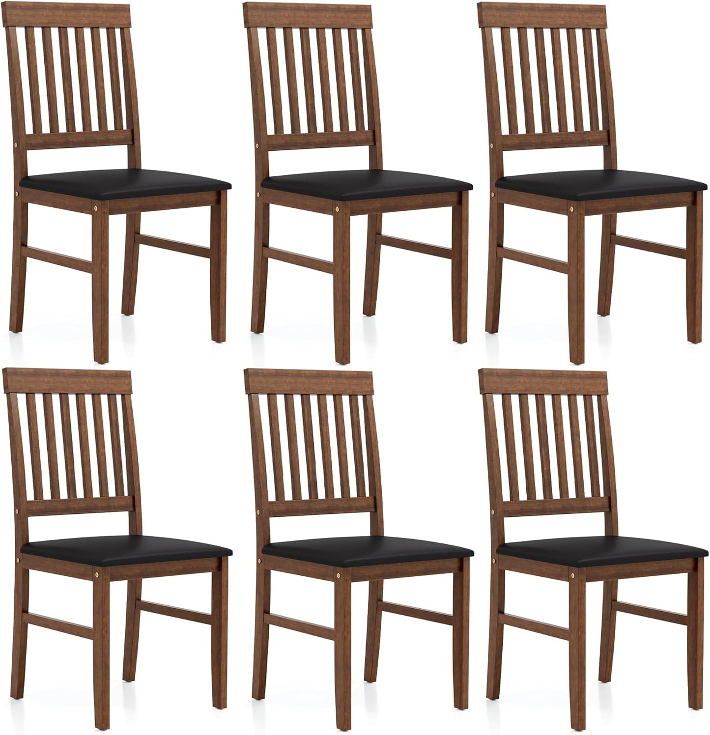 Dining Table Set for 6, Solid Wood Set, Farmhouse Rectangular Kitchen Table and 6 Chairs, 7-Piece Dinette Table Set for Dining Room, Living Room, Home Office, Terrace, Courtyard, Brown