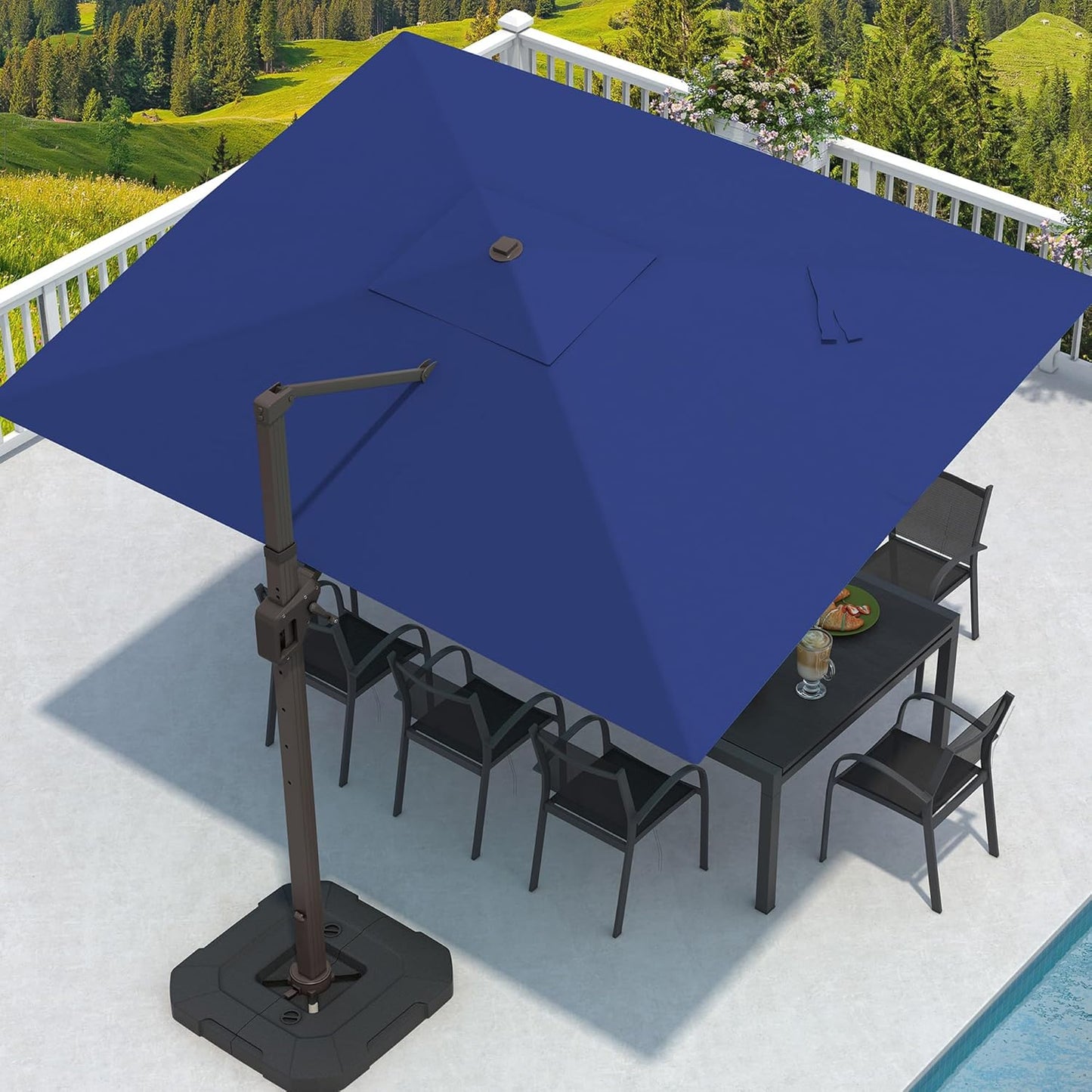 9' X 12' Cantilever Patio Umbrella Rectangular Outdoor Large Offset Umbrellas with 7 Tilts Adjustable 360°Rotation for Deck Pool Garden Backyard, Black