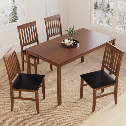 RoyalCraft Solid Wood Dining Set for 4, Kitchen Room Table Set with 4 Chairs, Modern Dinette Table Set for Dining Room, Living Room, Home Office, Terrace, Courtyard, 300LBS & 350LBS Capacity, Brown